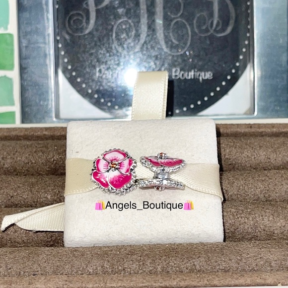 2 New Pandora Pink Pansy Flower Charm - Picture 4 of 6